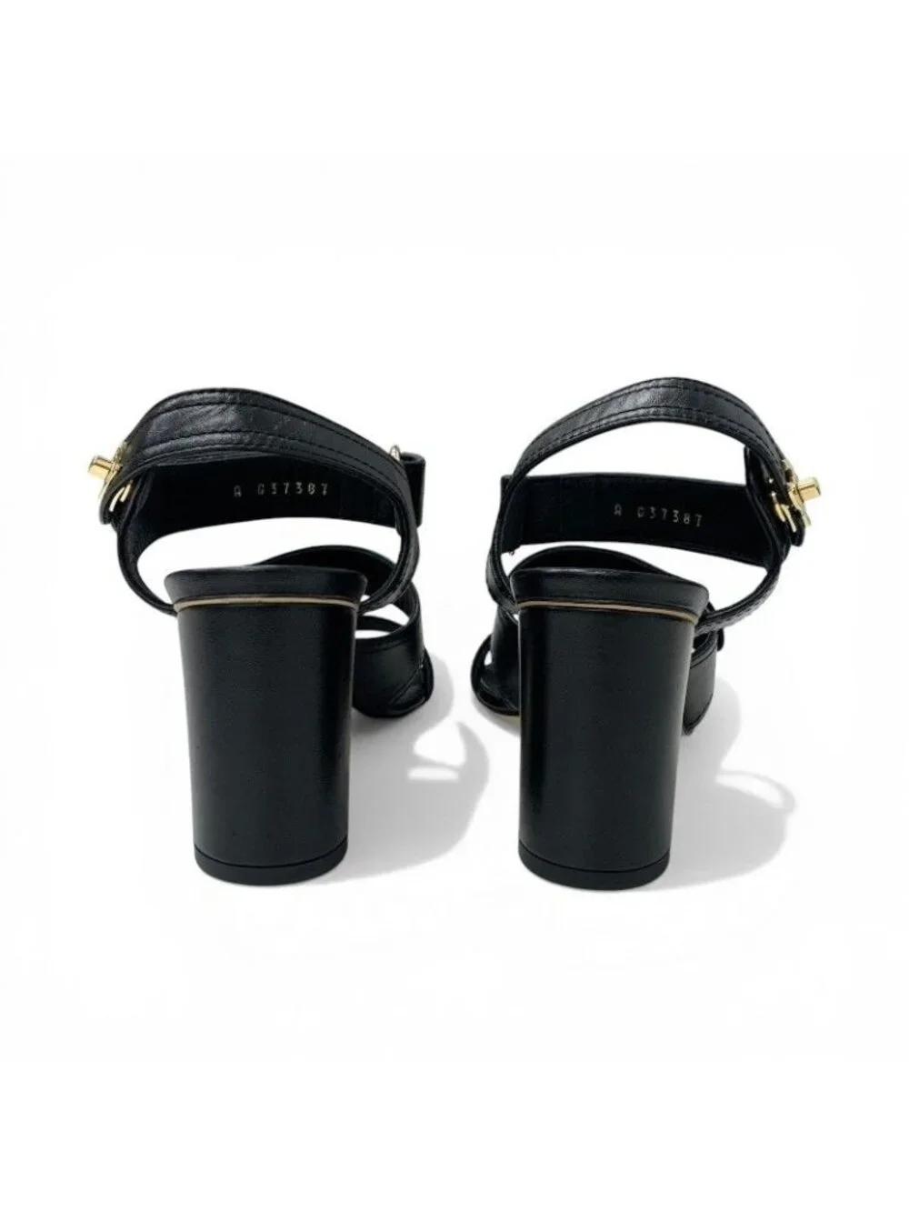 Chanel Sandals Shoes Leather Black Gold CC Logo Turnlock Velcro Strap - Picture 5 of 10